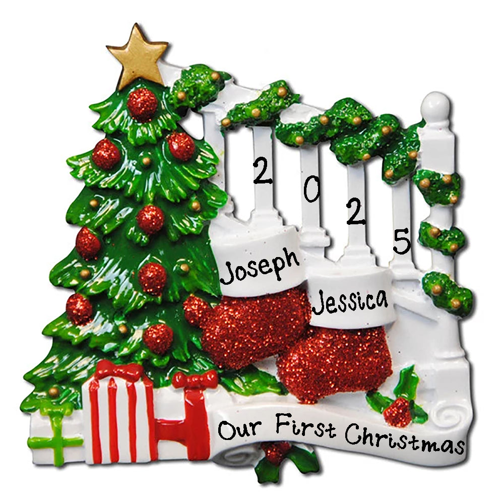 Personalized Family Ornament Bannister with Stocking (Family of 2)