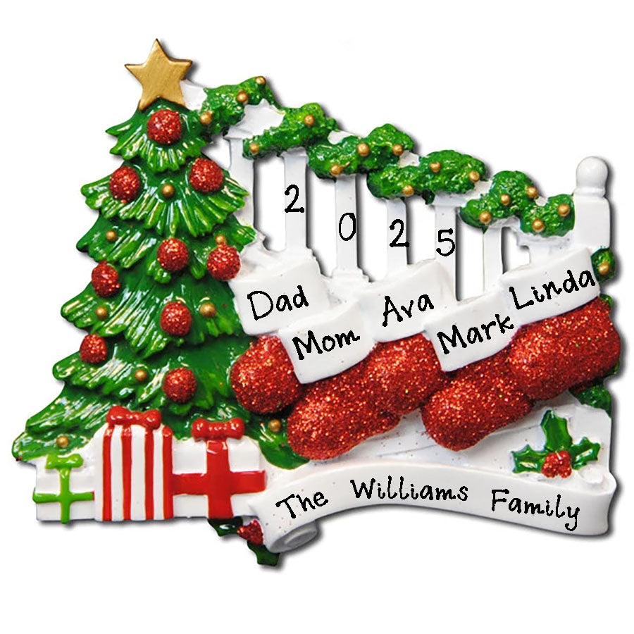 Bannister with Stocking Family Personalized Ornament (Family of 5)