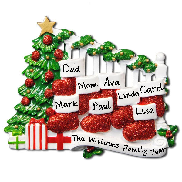 Bannister with Stocking Family Personalized Ornament (Family of 8)