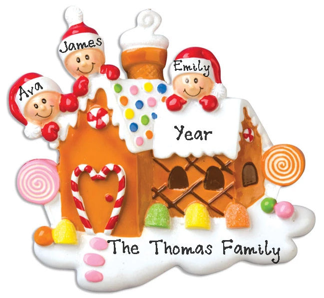 Gingerbread House Family Personalized Ornament (Family of 3)