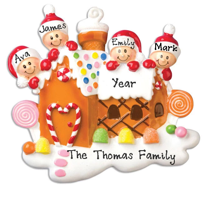 Gingerbread House Family Personalized Ornament (Family of 4)