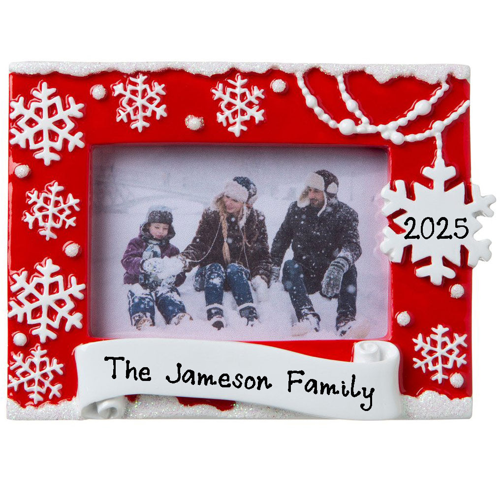 Snowflake Red Picture Frame Ornament