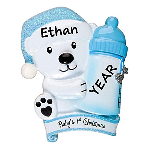 Baby Boy Blue Polar Bear Baby`s First Christmas Personalized Ornament Default Title
