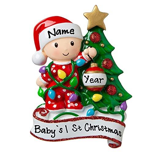 Baby Decorating Christmas Lights Personalized Ornament (Red) Default Title