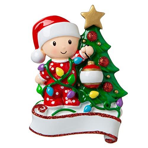Baby Decorating Christmas Lights Personalized Ornament (Red)
