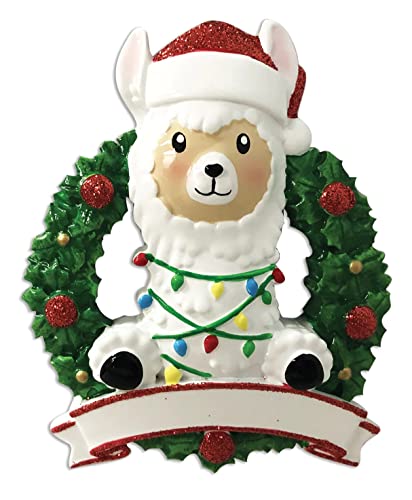 Baby Llama in WreathPersonalized Baby`s First Ornament- (Red)