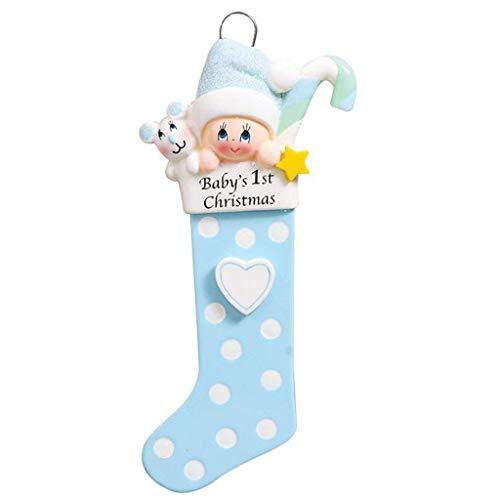 Baby Long Stocking Personalized Ornament (Blue)