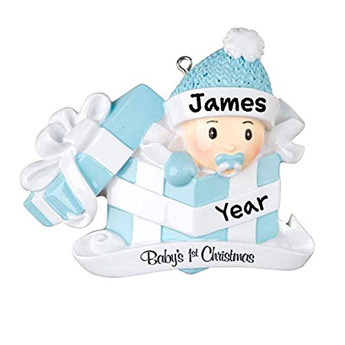 Baby in Present Personalized Ornament (Blue) Default Title