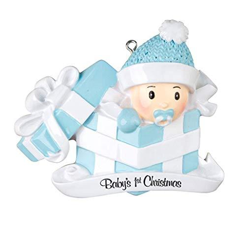 Baby in Present Personalized Ornament (Blue)