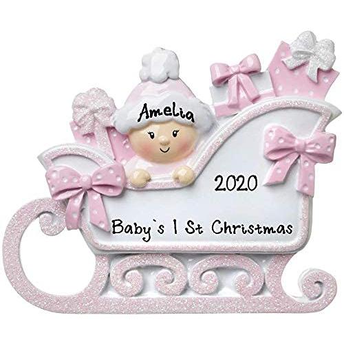 Baby in Sleigh Ornament (Pink)