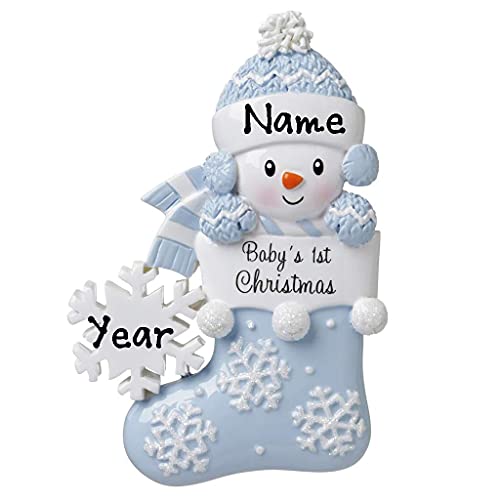 Baby in Stocking Personalized Ornament (Blue) Default Title