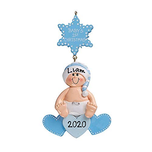 Baby's 1st Christmas Personalized Ornament (Blue Heart) Default Title