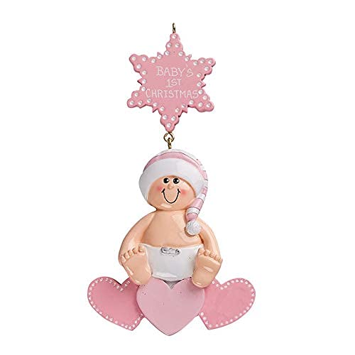 Baby's 1st Christmas Personalized Ornament (Pink Heart)