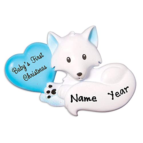 Baby`s First Christmas Fox Zoo Personalized Ornament (Blue) Default Title