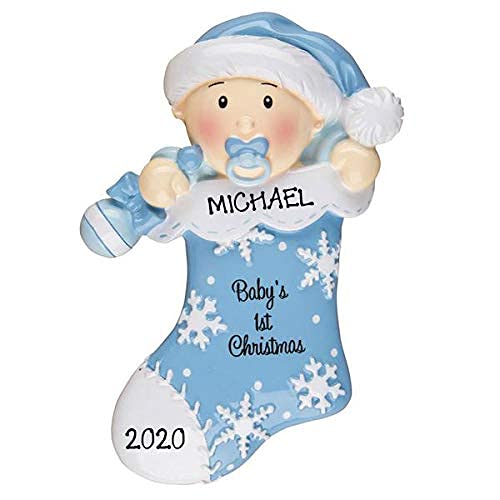 Baby's First Christmas Ornament (Blue Baby Stocking)