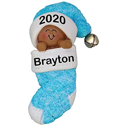 Baby's First Christmas Personalized Ornament (Blue African American) Default Title