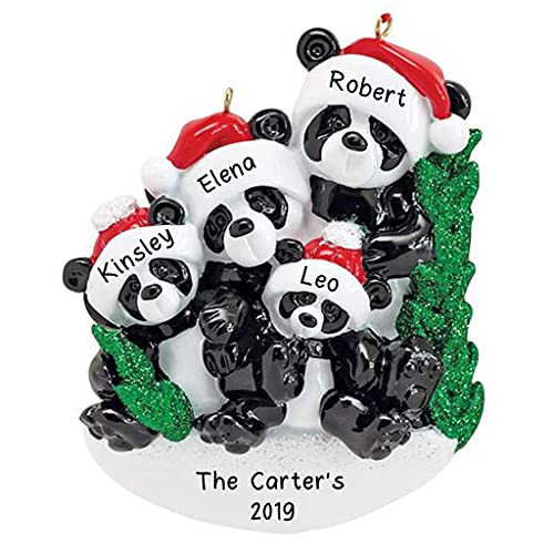 Bamboo Panda Family Personalized Ornament (Family of 4)