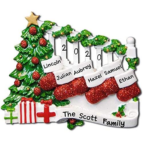 Bannister with Stocking Family Personalized Ornament (Family of 6)