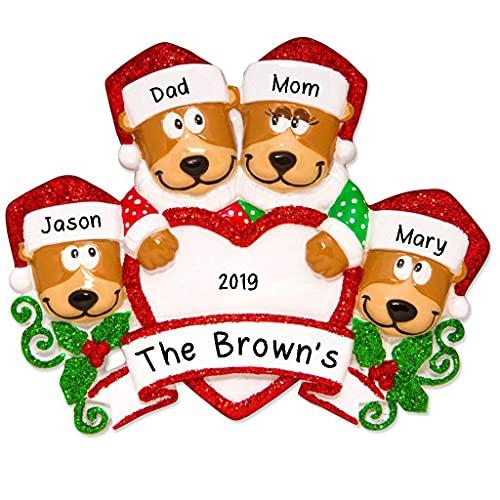 Brown Bear Family Personalized Ornament (Family of 4)