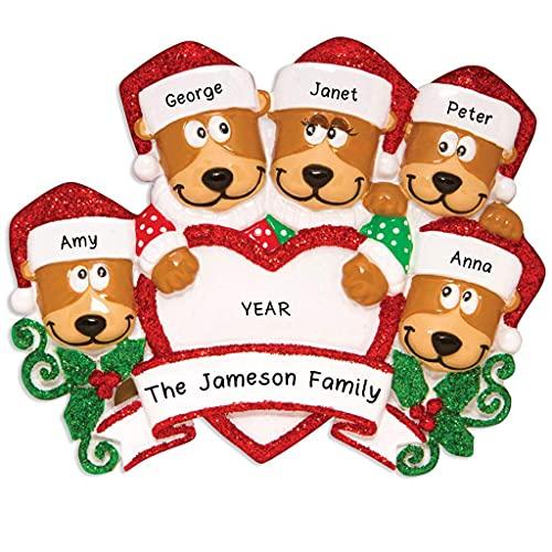 Brown Bear Family Personalized Ornament (Family of 5)