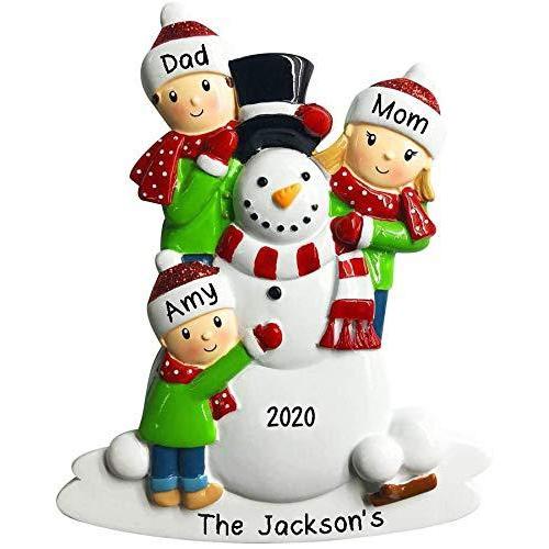 Building Snowman Family Personalized Ornament (Family of 3)