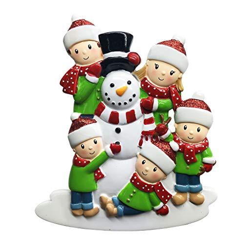 Building Snowman Family Personalized Ornament (Family of 5)