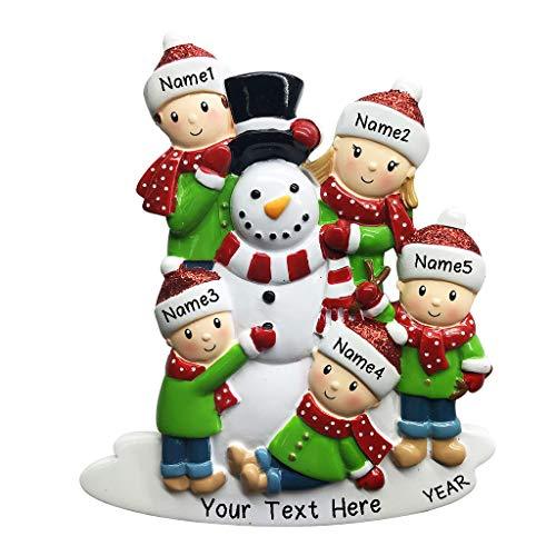Building Snowman Family Personalized Ornament (Family of 5)