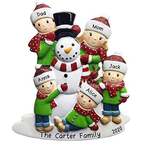 Building Snowman Family Personalized Ornament (Family of 5)