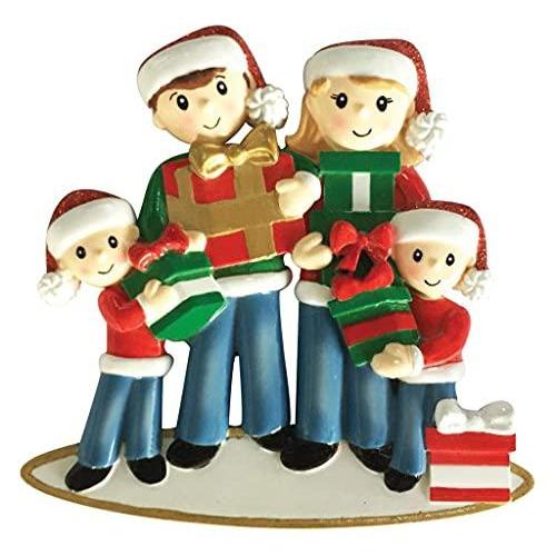 Carrying Presents Family Personalized Ornament (Family of 4)