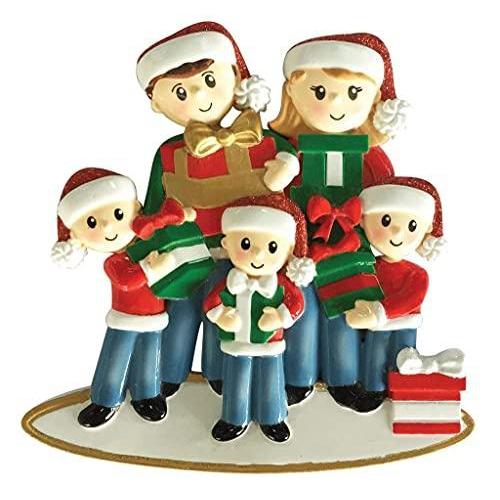Carrying Presents Family Personalized Ornament (Family of 5)