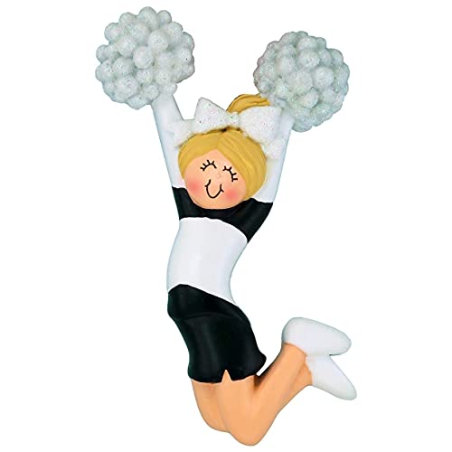 Cheerleader Personalized Ornament (Black Female Blonde)