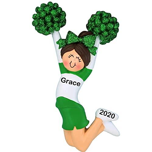 Cheerleader Personalized Ornament (Green Female Brunette)