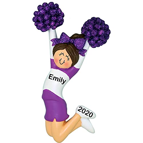 Cheerleader Personalized Ornament (Purple Female Brunette)