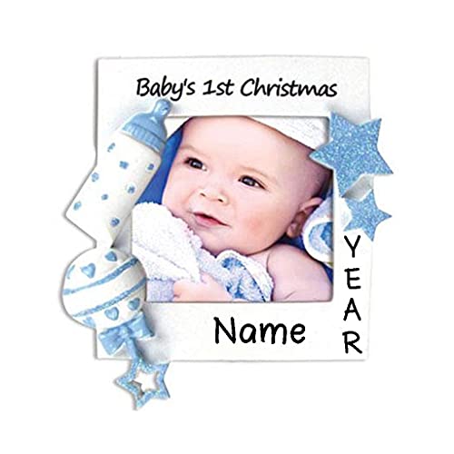 Christmas Baby Frame Personalized Ornament (Blue)