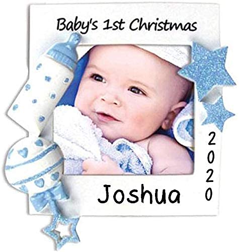 Christmas Baby Frame Personalized Ornament (Blue)
