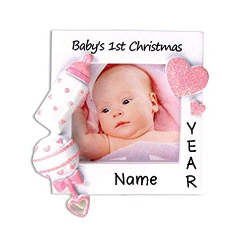 Christmas Baby Frame Personalized Ornament (Pink)