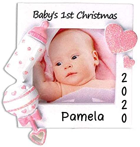 Christmas Baby Frame Personalized Ornament (Pink)