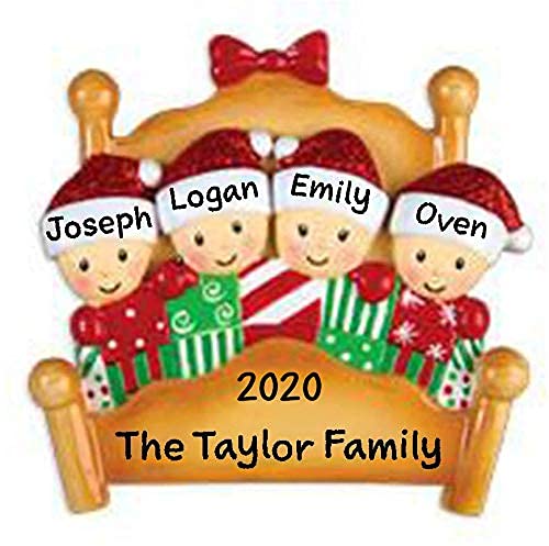 Christmas Morning Bed Family Ornament (Family of 4)