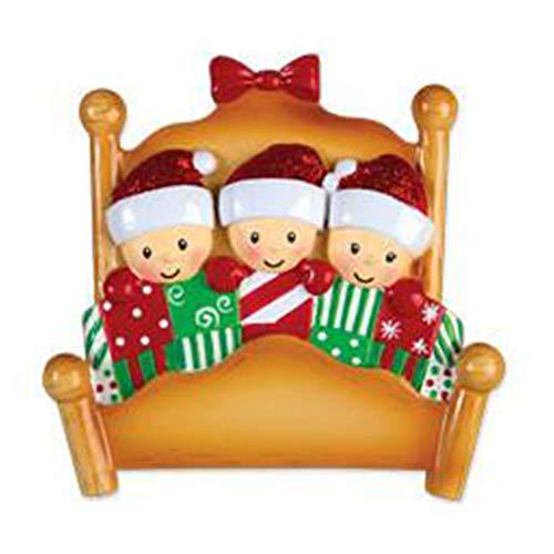 Christmas Morning Bed Family Personalized Ornament (Family of 3)