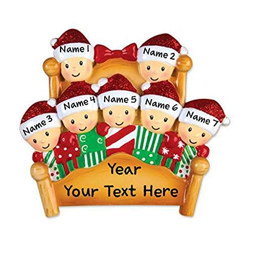 Christmas Morning Bed Family Personalized Ornament (Family of 7)