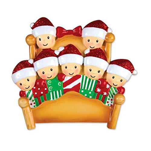 Christmas Morning Bed Family Personalized Ornament (Family of 7)