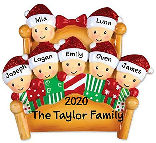Christmas Morning Bed Family Personalized Ornament (Family of 7)