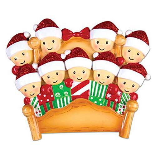 Christmas Morning Bed Family Personalized Ornament (Family of 9)