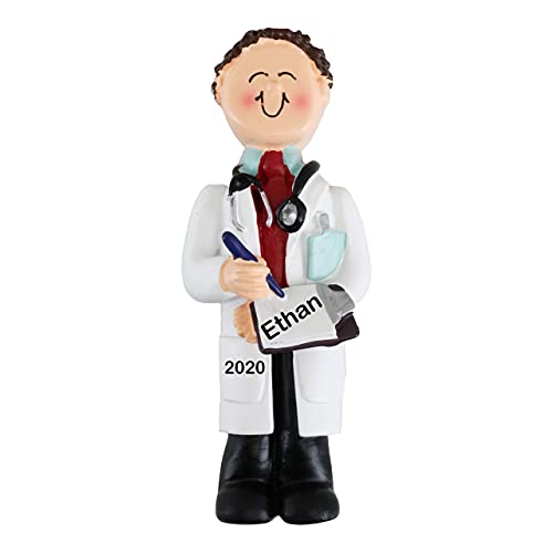 Clipboard Doctor Personalized Ornament (Male Brown Hair)