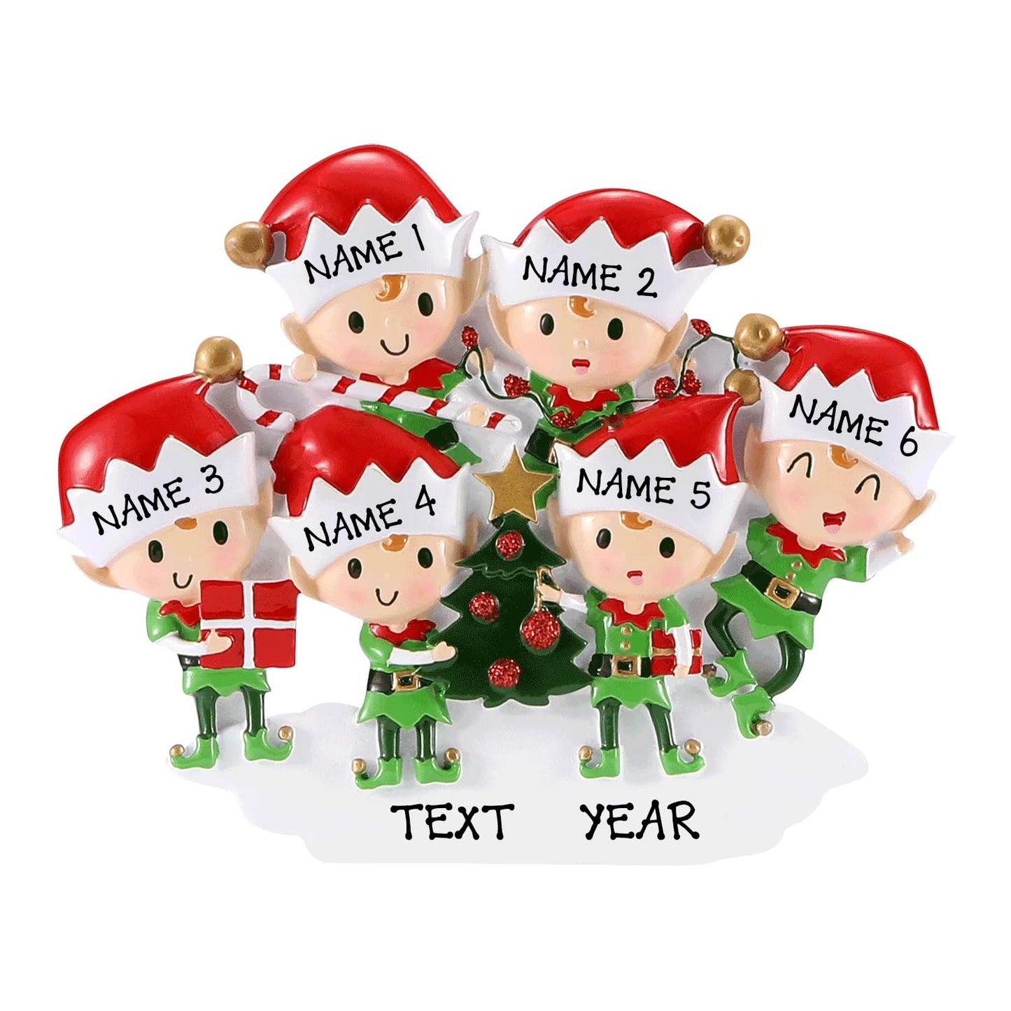 Elves Doing Things Personalized Christmas Ornament (Family of 6)