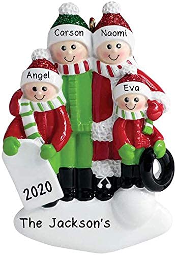 Family Playing in Snow Ornament (Family of 4)