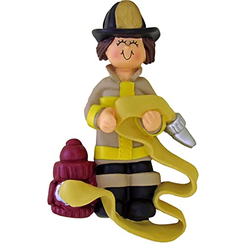 Firefighter Personalized Ornament (Firefighter Brunette)