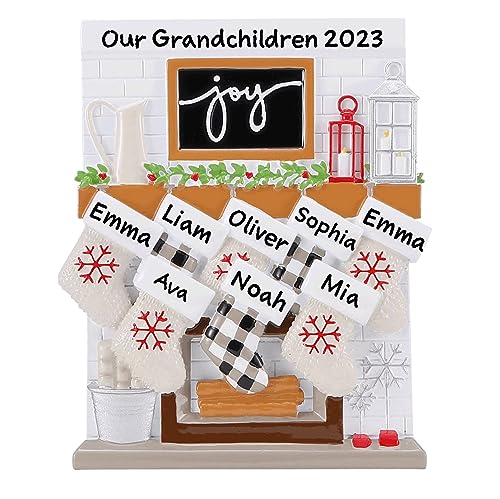 Fireplace Mantle Family Personalized Ornament (Family of 8)
