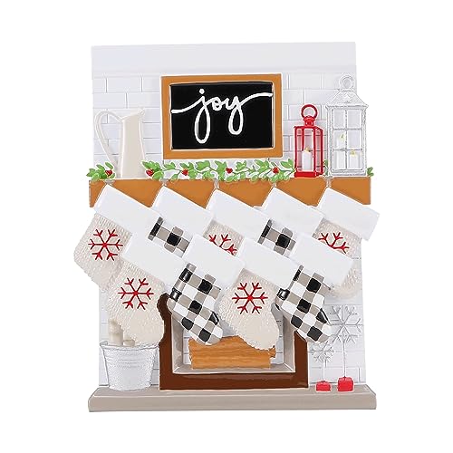 Fireplace Mantle Family Personalized Ornament (Family of 9)