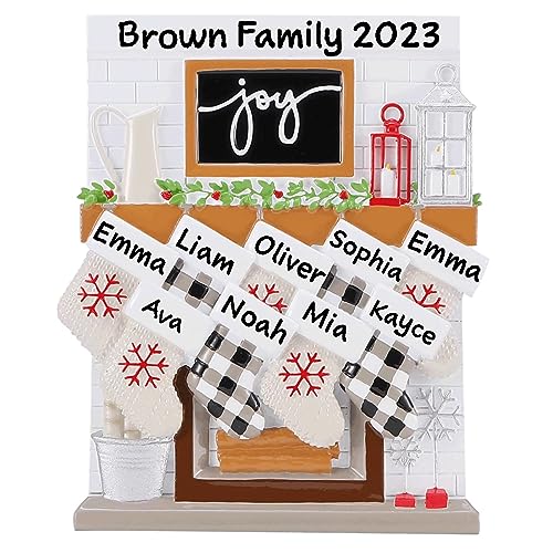 Fireplace Mantle Family Personalized Ornament (Family of 9)